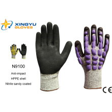 Hppe Shell Nitrile Sandy Coated Safety Work Glove (N9100)